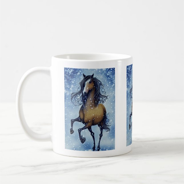 Beautiful Whimsical Horse in the Snow Winter Coffee Mug (Left)