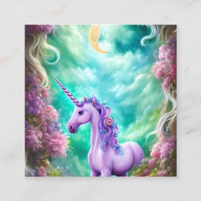 Beautiful Whimsical Unicorn Horse Square Business Card (Front)