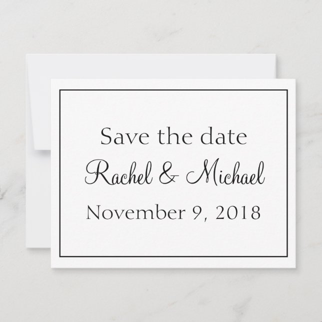 Beautiful White and Black  Save the Date (Front)