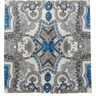 Beautiful white and blue arabesque, islamic paté shower curtain