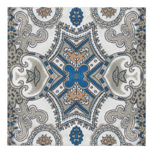 Beautiful white and blue arabesque, islamic patter faux canvas print