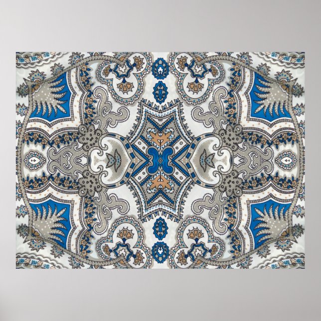 Beautiful white and blue arabesque, islamic patter poster (Front)