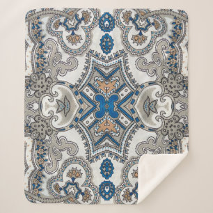 Beautiful white and blue arabesque, islamic patter sherpa blanket