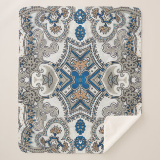 Beautiful white and blue arabesque, islamic patter sherpa blanket