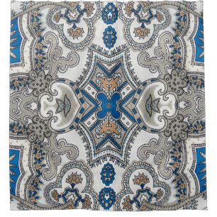 Beautiful white and blue arabesque, islamic patter shower curtain