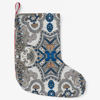 Beautiful white and blue arabesque, islamic patter small christmas stocking
