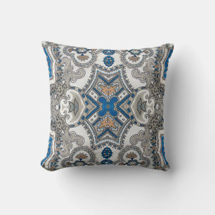 Beautiful white and blue arabesque, islamic patter throw pillow