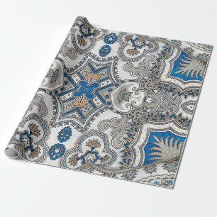 Beautiful white and blue arabesque, islamic patter wrapping paper