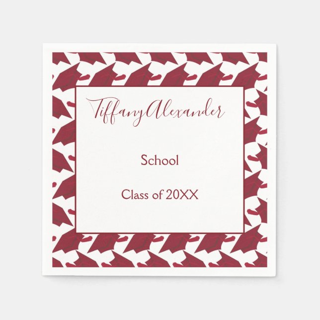 Beautiful White and Burgundy Graduation Napkins (Front)