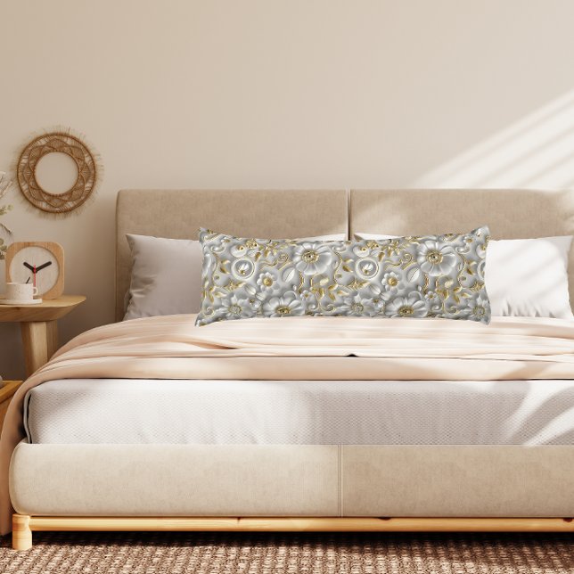 Beautiful White And Gold 3D Floral  Body Pillow (Creator Uploaded)