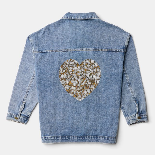 Beautiful White and Gold Marble Texture heart Denim Jacket (Back)