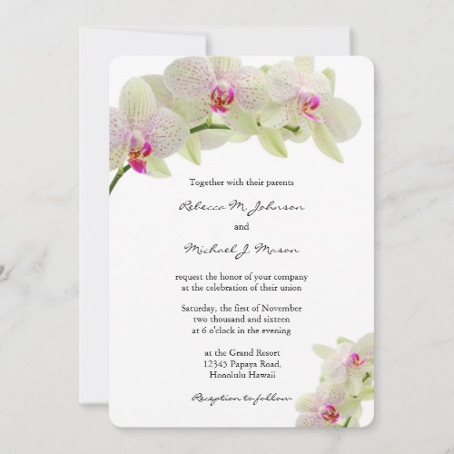Beautiful White and Hot Pink Orchids Wedding Invitation