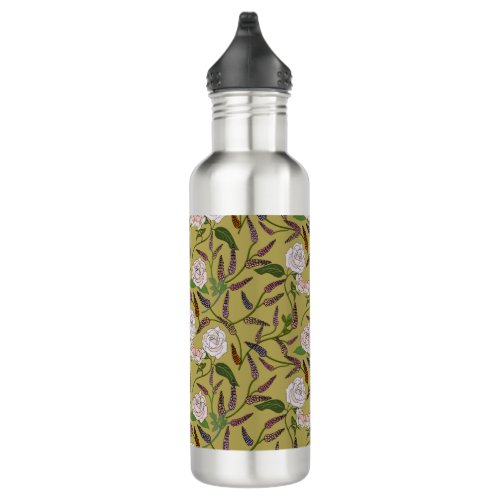 Beautiful white and pastel pink rose  wildflower  stainless steel water bottle