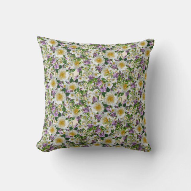 Beautiful white and violet flowers throw pillow (Front)