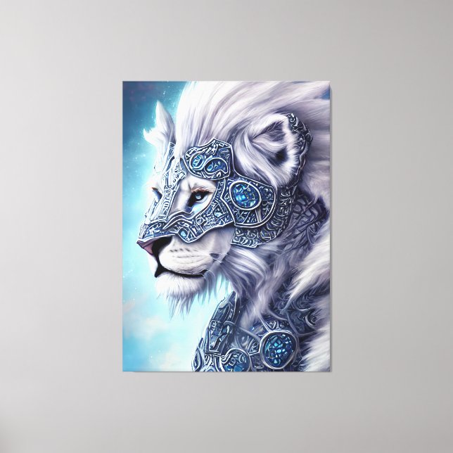 Beautiful White Armored Warrior Lion  Canvas Print (Front)