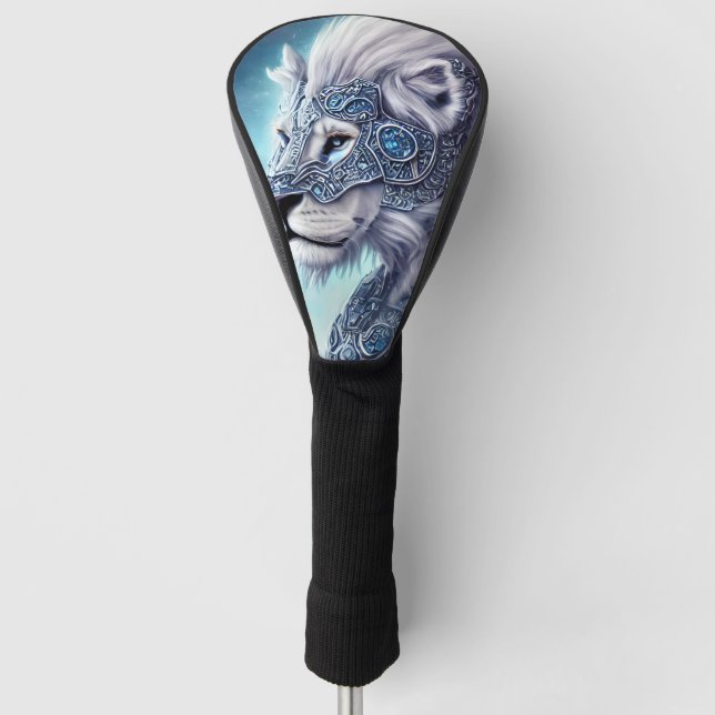 Beautiful White Armored Warrior Lion  Golf Head Cover (Front)