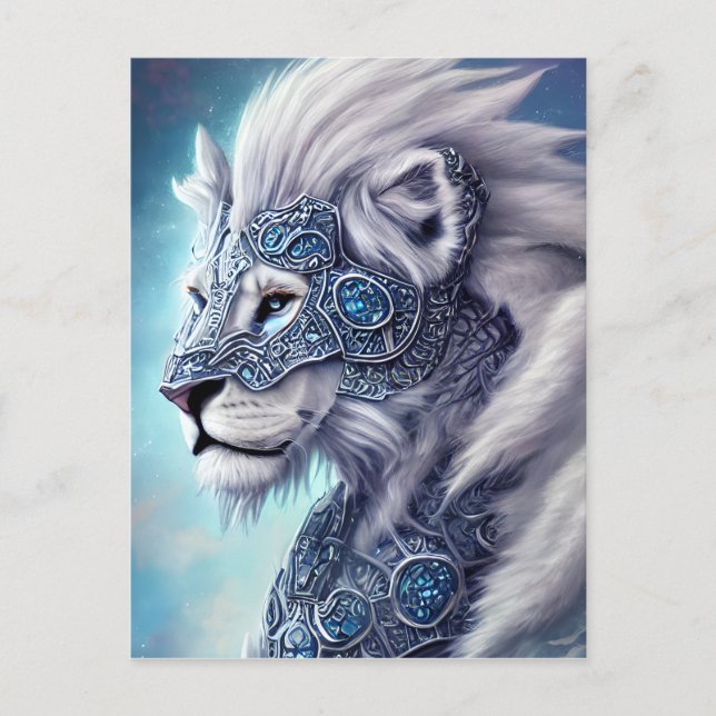 Beautiful White Armored Warrior Lion  Postcard (Front)