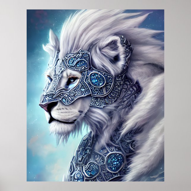 Beautiful White Armored Warrior Lion Poster (Front)