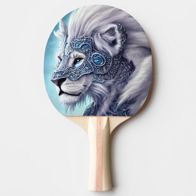 Beautiful White Armored Warrior Lion Sherpa  Ping Pong Paddle (Front)
