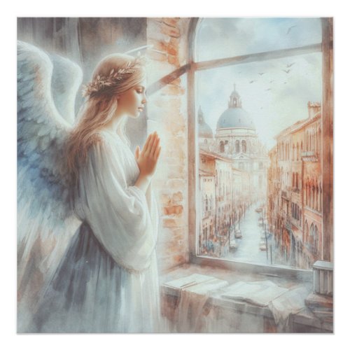 Beautiful White Aura Angelic Figure Praying Poster