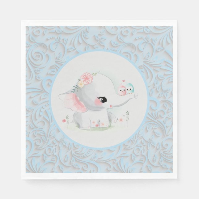 Beautiful White Baby Boy Elephant Napkins (Front)
