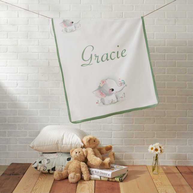 Beautiful White Baby Boy or Girl Elephant Baby Blanket (In Situ)