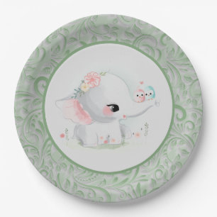 Beautiful White Baby Boy or Girl Elephant Paper Plates
