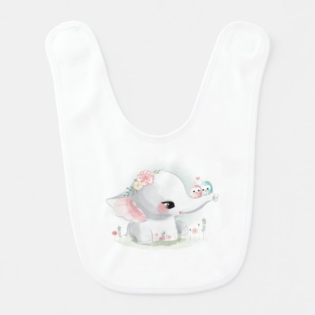 Beautiful White Baby Elephant Baby Bib (Front)