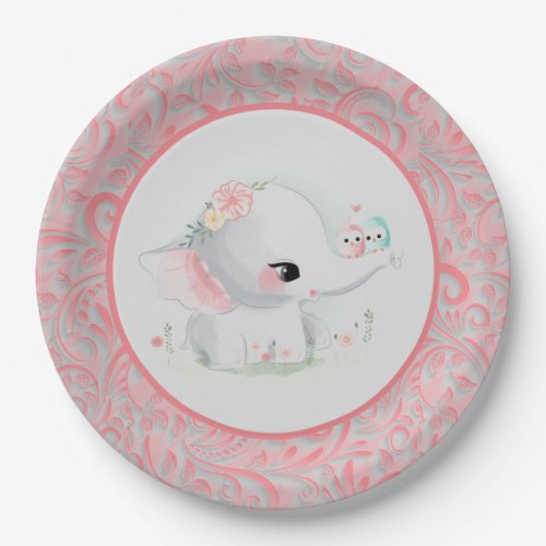 Beautiful White Baby Girl Elephant Paper Plates