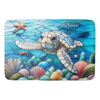 Beautiful White Baby Sea Turtle Swimming Bath Mat