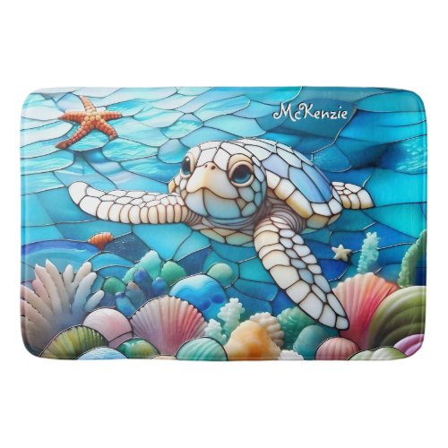 Beautiful White Baby Sea Turtle Swimming Bath Mat
