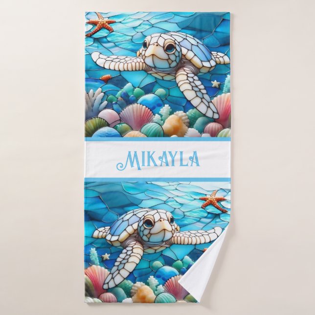 Beautiful White Baby Sea Turtle Swimming Bath Towel Set (Bath Towel)