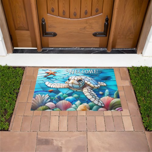 Beautiful White Baby Sea Turtle Swimming Doormat