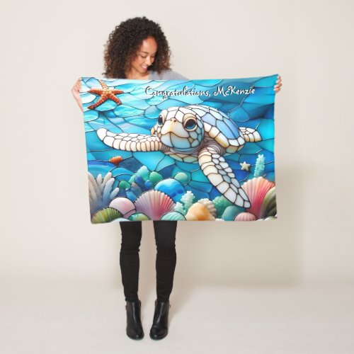 Beautiful White Baby Sea Turtle Swimming Fleece Blanket