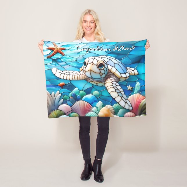 Beautiful White Baby Sea Turtle Swimming Fleece Blanket (In Situ)