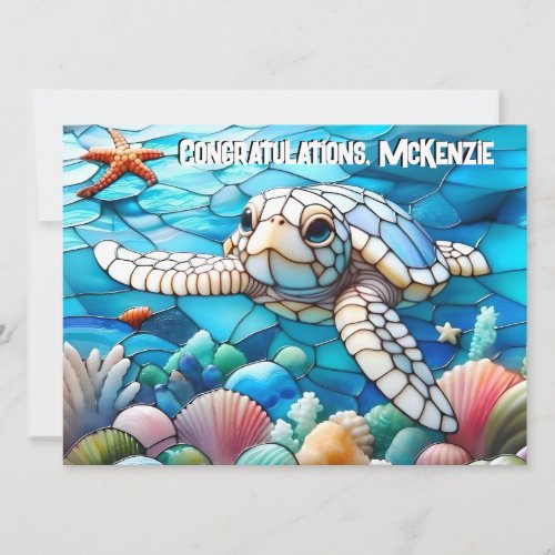 Beautiful White Baby Sea Turtle Swimming Invitation