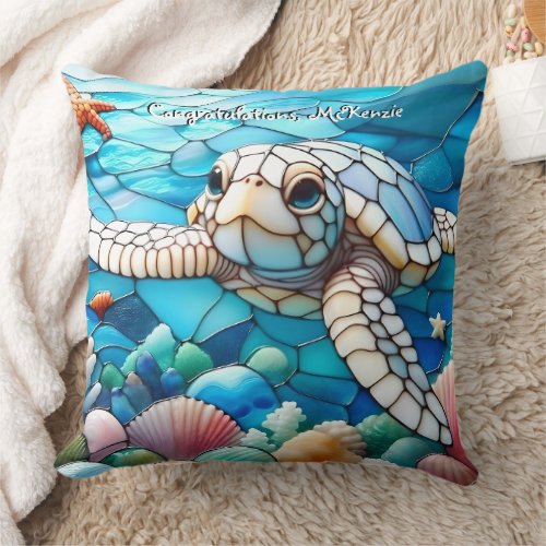 Beautiful White Baby Sea Turtle Swimming Throw Pillow