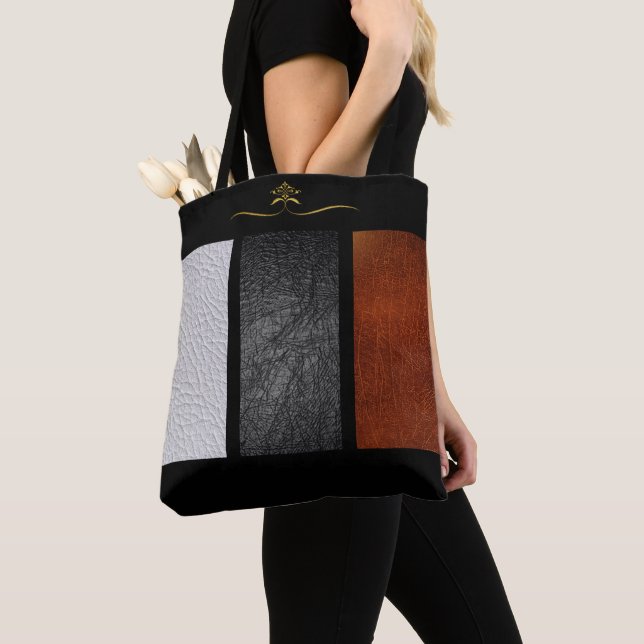 Beautiful White, Black & Rust Panels Faux Leather Tote Bag (Close Up)