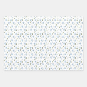 Beautiful White Blue daisies leaves pattern Wrapping Paper Sheets