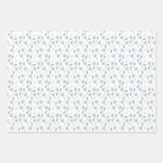 Beautiful White Blue daisies leaves pattern Wrapping Paper Sheets
