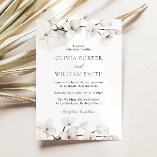 Beautiful White Boho Floral Modern Wedding Invitation