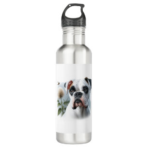 Beautiful White Boxer Dog featured in Nature Stainless Steel Water Bottle