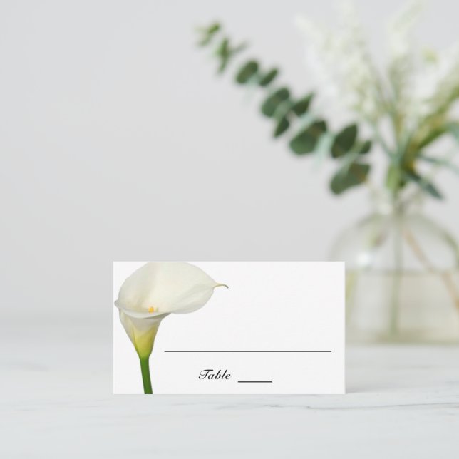 Beautiful White Calla Lily Flat Wedding Place Card (Standing Front)