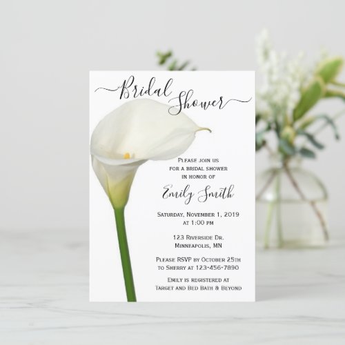 Beautiful White Calla Lily Floral Bridal Shower Invitation