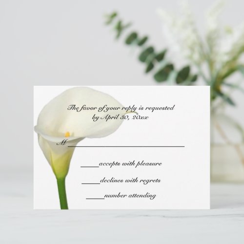 Beautiful White Calla Lily Wedding RSVP Card