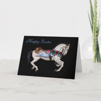 Beautiful White Carousel Horse Happy Easter Card