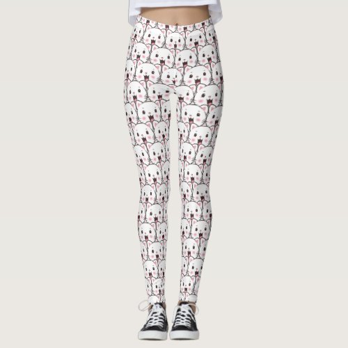 Beautiful White Cat Face Cartoon Pattern Leggings