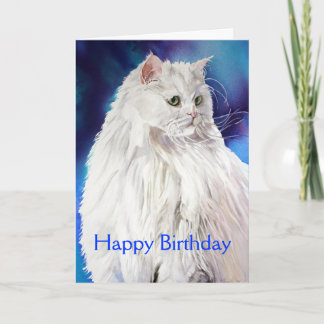 Beautiful White Cat Lover Happy Birthday Greeting Card