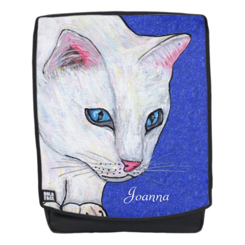 Beautiful White Cat Painting Vibrant blue Eyes Backpack