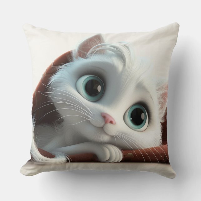 Beautiful White Cat Throw Pillow (Front)